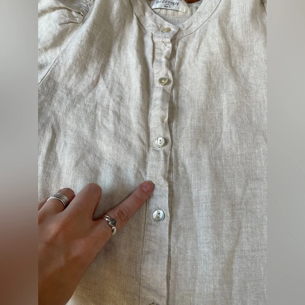 Lanhtropy Bubble Linen dress button down size small natural puff sleeve peasant‎ - Picture 8 of 9